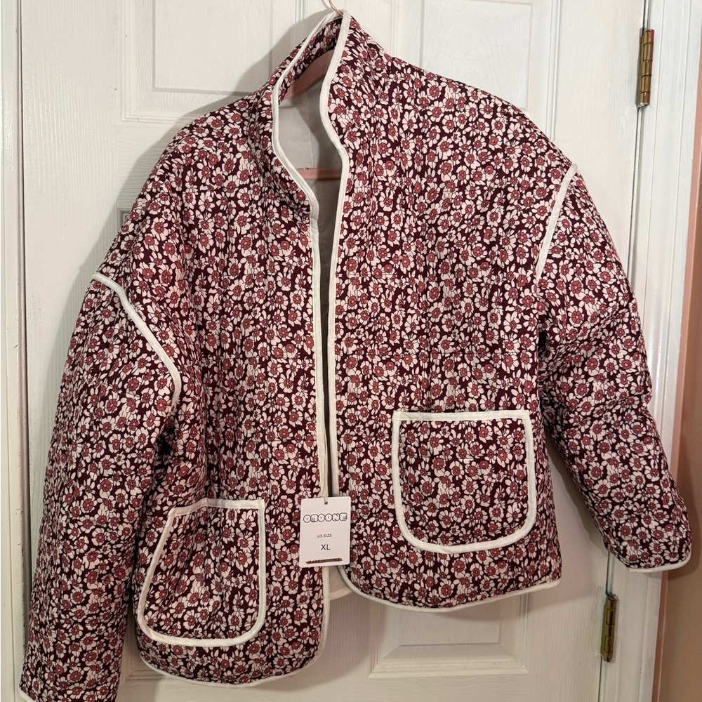 Floral Quilted Jacket with White Trim